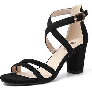 Black Strappy High Heels with Gold Buckle, Size 10 Heels, Women's Heels